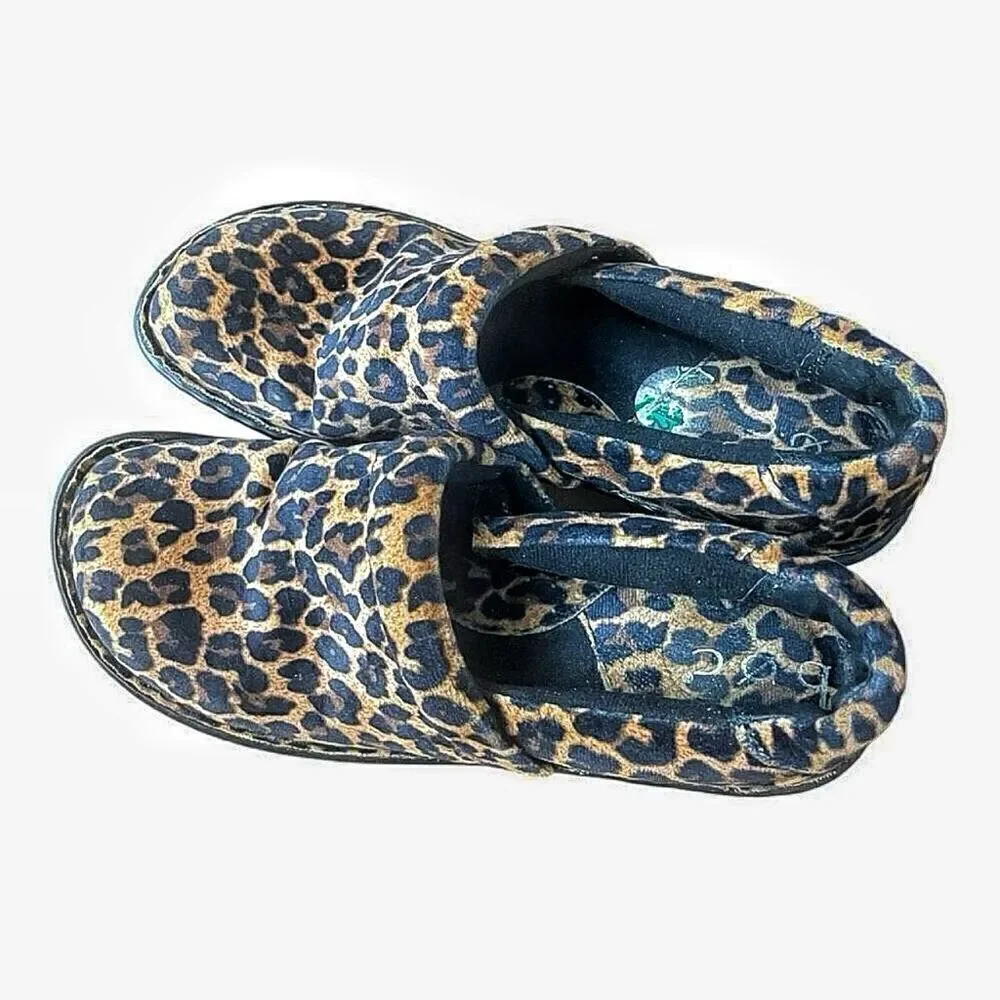 BOC Born Cheetah Leopard Leather Comfort Work Nurses Clogs Size 7.5